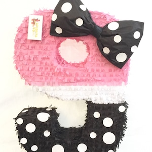 New! 20&quot; Tall Number Nine Pinata Light Pink & Black Color Mouse Theme Party More Numbers Available