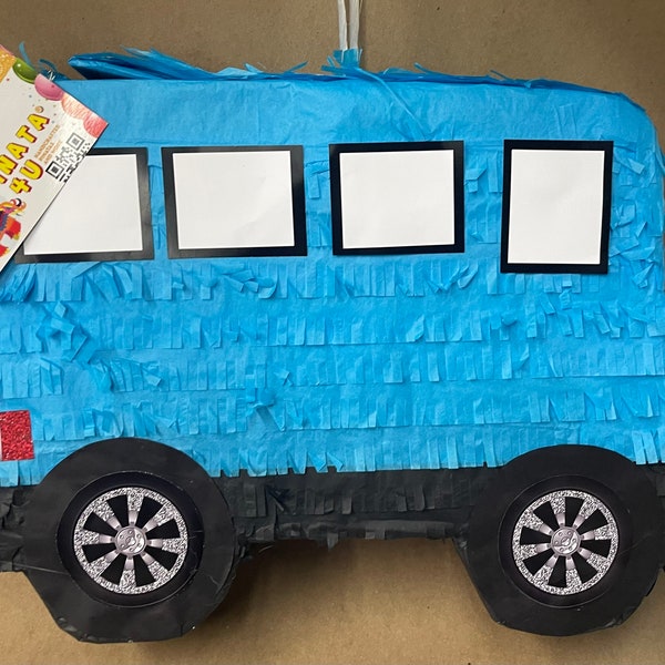 Nouveau! Décoration faite à la main de fournitures de fête d'anniversaire de transport de Pinata de Bus bleu fait sur commande