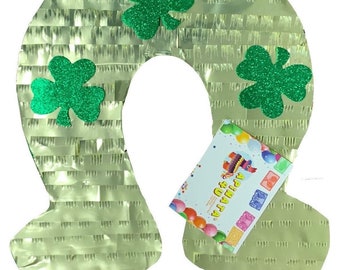 Ready to Ship! St. Patrick's Horseshoe Gold Color Piñata With Shamrock Accents  Clover Shamrock Lucky Theme