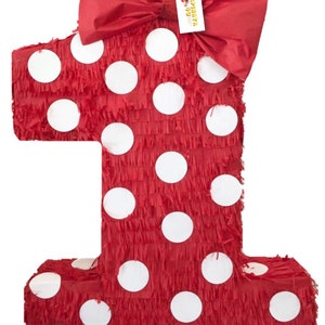 20'' Tall  Number One Piñata Red with White Polka Dots