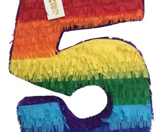 Verkauf! 20 "Zahl Fünf Pinata Regenbogenfarben Regenbogen Baby Regenbogen Geburtstagsparty Lieferungen