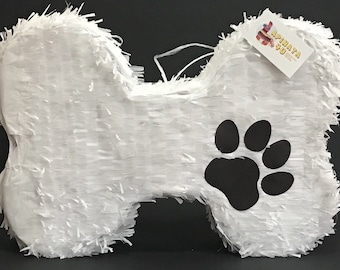 Sale! Dog Bone Pinata For Puppy Themed Birthday Party White & Black Color Let's Pawty! Party Like An Animal!