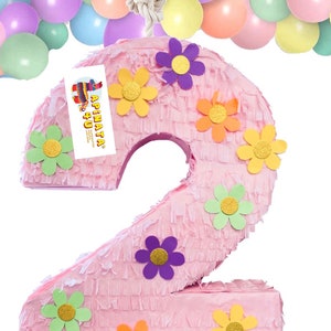 20&#39;&#39; Tall  Number Two Pinata Flowers Theme Two Groovy Themed Party Pinata Daisy Flowers Accents 80s