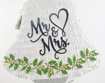Mr & Mrs Wedding Bell Piñata 17-inch Tall White and Silver Colors