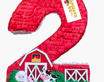 Second Birthday Pinata Number Two Pinata 20" Tall Barnyard Theme Farm House