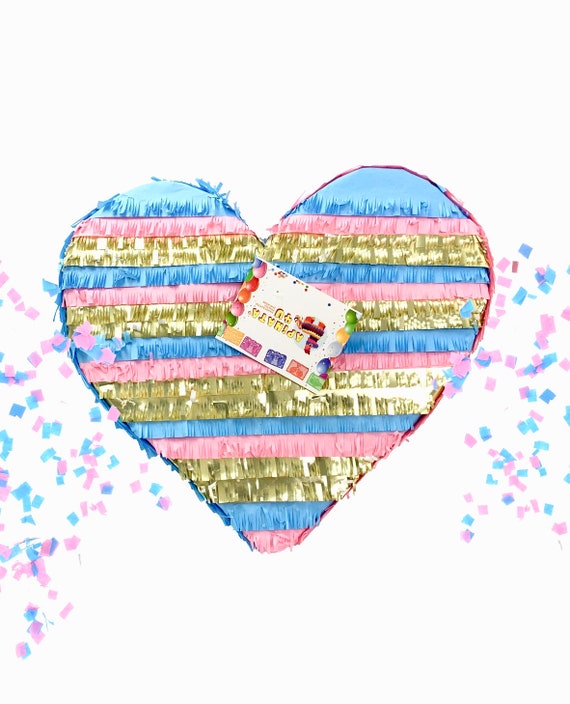Gender Reveal Heart Pinata Pull Strings or Traditional