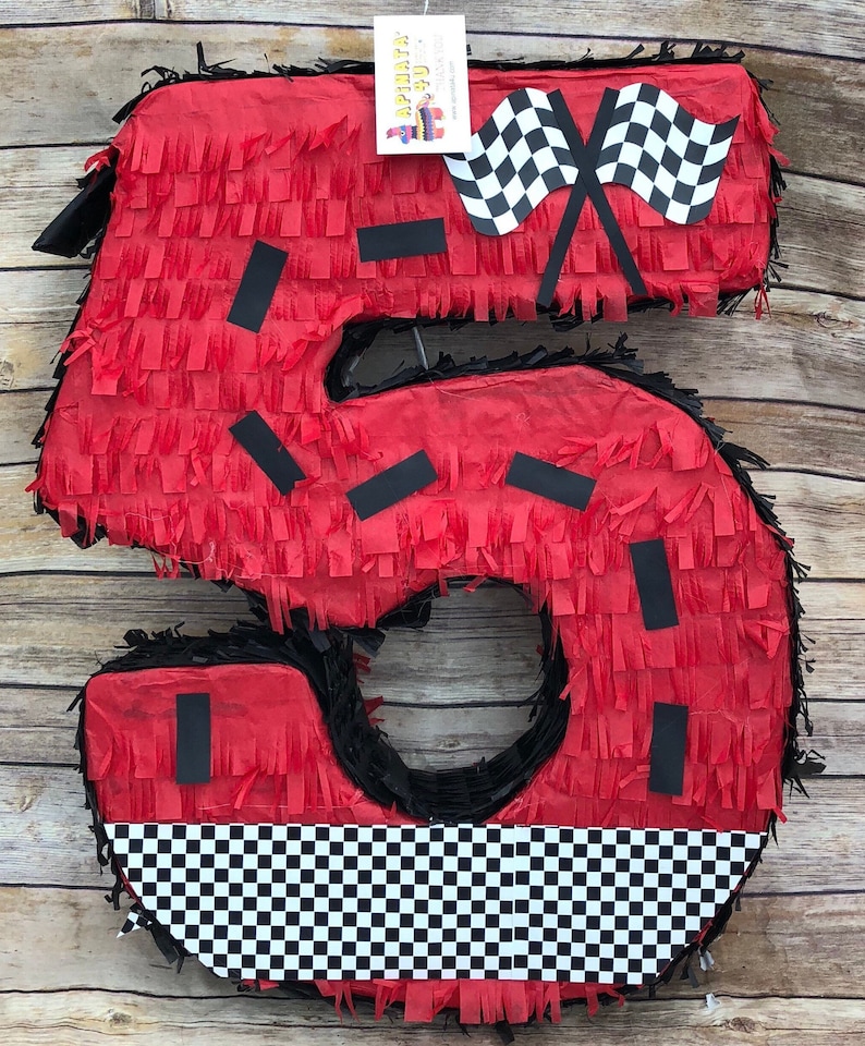 Pink Racing Number 5 Race Car Number 5 Piñata, Red & Black Checkered Flag Party - Etsy