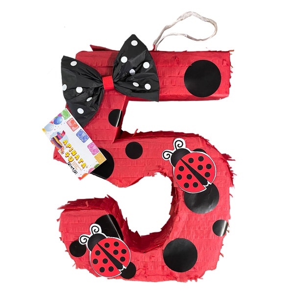 Sale! Number Five Pinata Red & Black Polka Dots Ladybug Pinata Fifth Birthday Party Supplies Decoration 5th 6th 7th 8th 9th 10th Teens