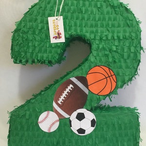 Sports Fan Number 2 Pinata, Perfect for Birthday and Kids Sports Theme Parties, Basketball, Soccer, Football and Baseball Decor, Size  20&quot;
