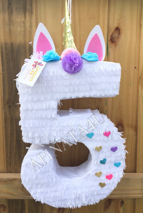 Unicornio Piñata Número Cinco Forma con Acentos de Corazón | Etsy
