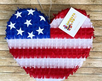 Patriotic Heart Pinata 19" Tall Happy Fourth July 4th