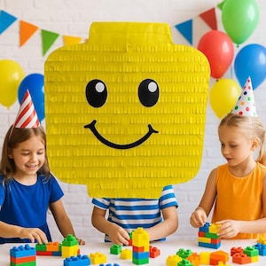 Brick Head Pinata, Emoji Birthday Party, Building Block Decor