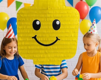 Brick Head Pinata, Emoji Birthday Party, Building Block Decor