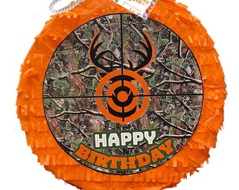 Sale! Ready to Ship! 16" Hunting Theme Pinata Gone Hunting Birthday Party Supplies Decorations Orange Color Bullseye Buck Deer Oh Deer