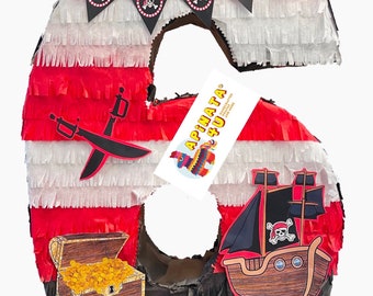 New 20'' Tall Number Six  Piñata Pirate Theme/Nautical Themed