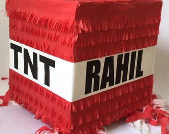 Sale! Ready To Ship! Personalized Handcrafted Custom Made TNT Pinata Red Color Fully Assembled Video Game Theme Party Pixel Party