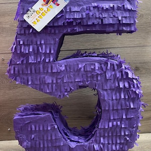 Custom Handcrafted 20” Number Five Pinata, Perfect for Fifth Birthday Celebration, Solid Purple Color for Party Decor and DIY Theme Creation