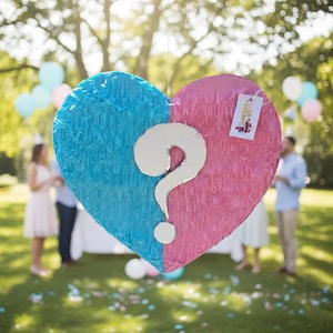 Gender Reveal Pinata, Heart Shaped Blue and Pink Party Decoration with Question Mark, Party Supplies, Baby Shower Celebration, Party Favor