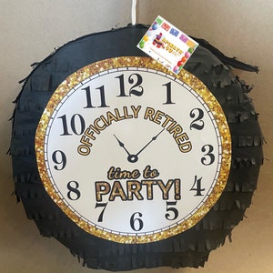 Officially Retired Clock Pinata, for fun party and birthday Party Decoration, Perfect for Retirement Celebrations, black and yellow colour