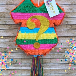 New! Fiesta Themed Gender Reveal Onesie Pinata For Gender Reveal Pinata Niño Niña Muchacho Muchacha He Or She Boy or Girl Pull Strings Style