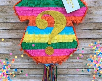 New! Fiesta Themed Gender Reveal Onesie Pinata For Gender Reveal Pinata Niño Niña Muchacho Muchacha He Or She Boy or Girl Pull Strings Style