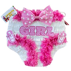 Baby Girl Diaper Pinata with Pink Bows and Polka Dots, for Gender Reveal Parties, Baby Showers, and Welcoming New Arrivals, Ready to Ship