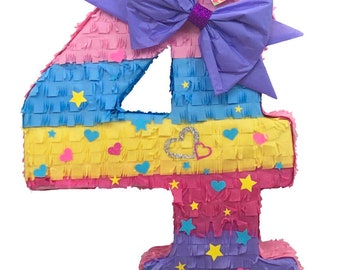 New! 20" Tall Number Four Pinata Fourth Birthday Girls Birthday Party Supplies Pink Yellow Blue Lavender