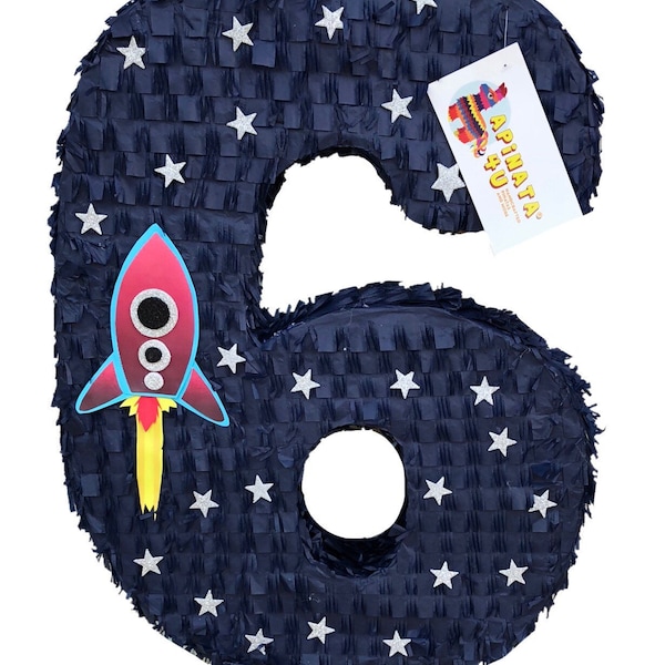 20” Tall Handmade Custom Spaceship Theme Number Six Pinata Out of this World Theme Out Of Space Themed Birthday Party Navy Blue Color