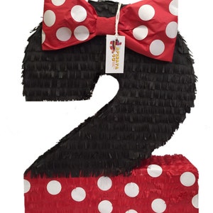 Sale! Ready To Ship! 20&#39;&#39; Tall  Number Two Pinata Black & Red with Bow Second Birthday Pinata