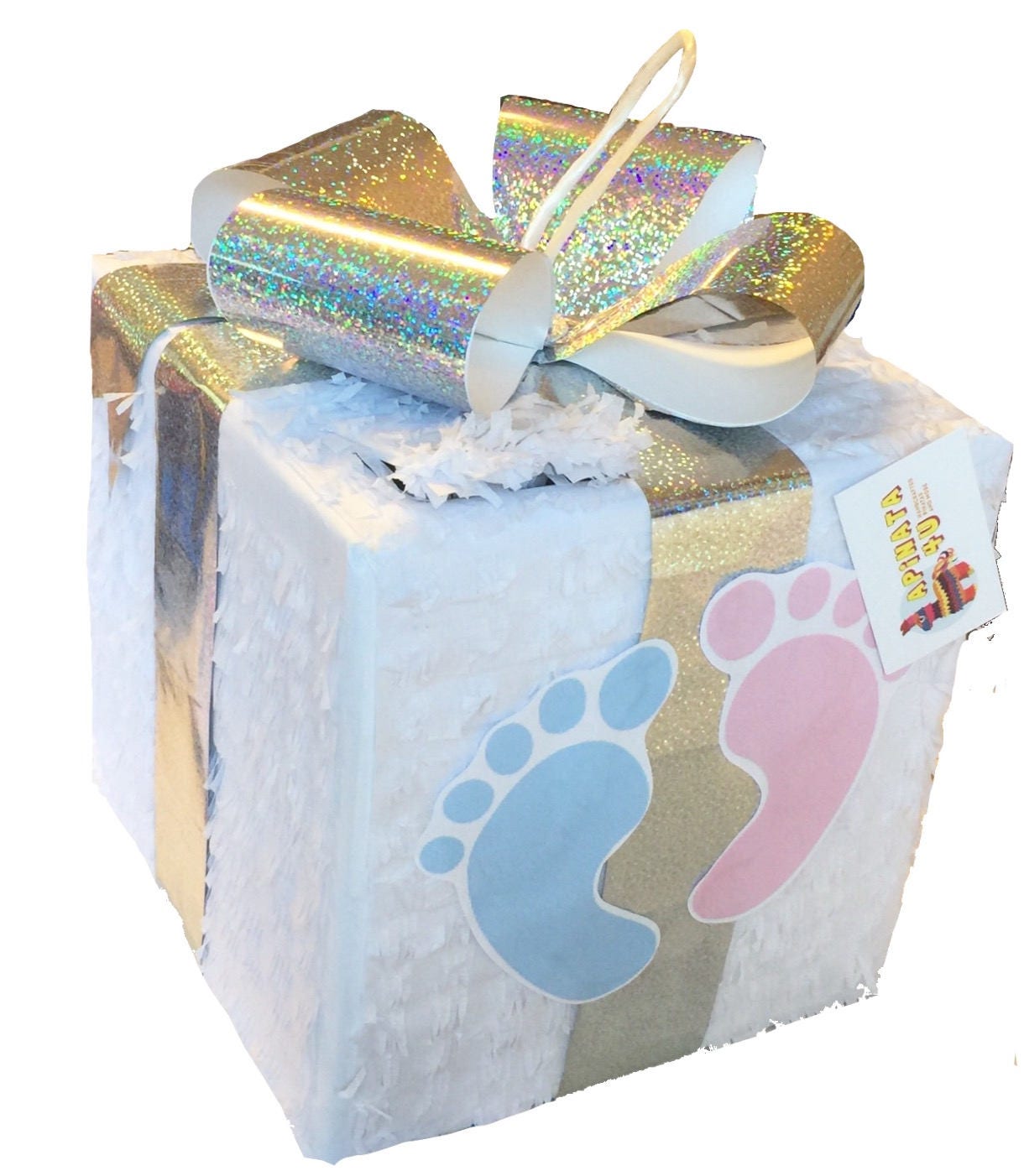  APINATA4U - Piñata de revelación de género, caja de regalo rosa  y azul, regalo de fiesta de revelación de género, totalmente montada :  Juguetes y Juegos
