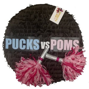 New! Pucks or Poms Hockey Gender Reveal Pinata Hockey Themed Party Baby Shower Boy or Girl