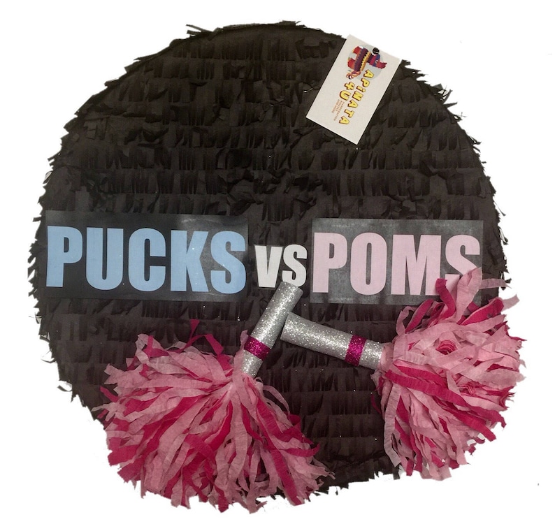 New Pucks or Poms Hockey Gender Reveal Pinata Hockey Themed Etsy