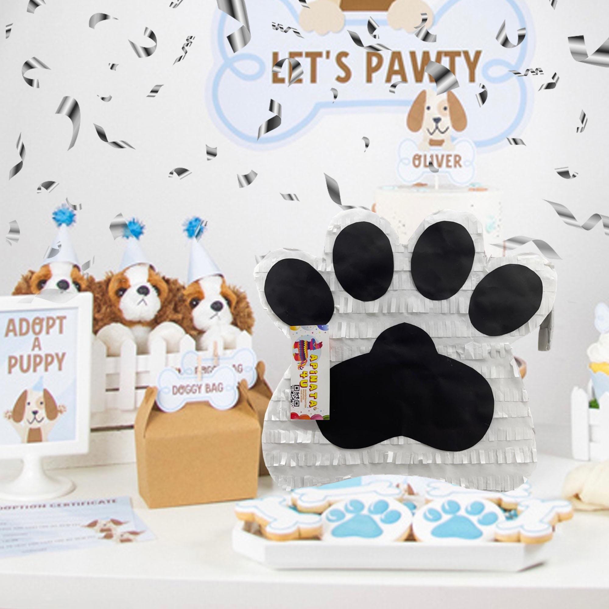 Dog Paw Pinata, Puppy Birthday Dog Party Supply, White & Black Puppy Theme Decoration, Animal Theme Kids Party Decor, Gift for Animal Lovers