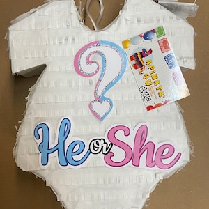 New! Ready to Ship! Gender Reveal Pinata Baby Onesie Shape It's A He or She Boy or Girl Señor Señorita Pull Strings Style