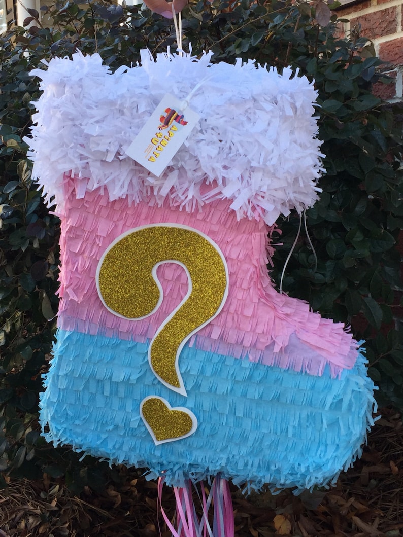 Gender Reveal Pull Strings or Whack Pinata Christmas Stocking Pinata Pink or Blue He or She?