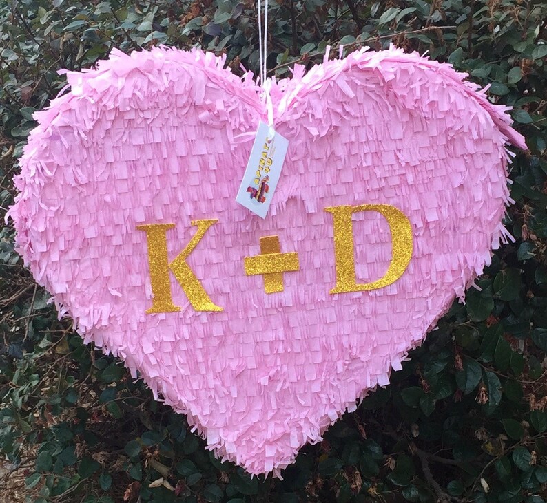 Wedding Heart Pinata Pink Color with Gold Initials | Etsy