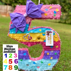 20” Tall Number Five Pinata Fifth Birthday Oversized Bow Accent Girly Multicolored Pinata 5th Bday Super Cute Themed 5th 6th 7th 8th 9th
