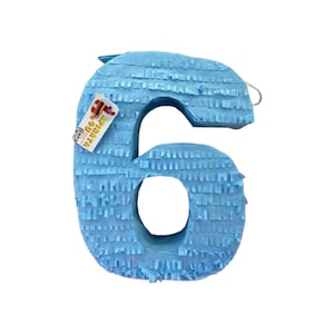 Blue Number Six Pinata, 6th Birthday Celebration Large Number Pinata Kids Party Decor, Solid Color Blank Number Six Themed Fun Party Decor