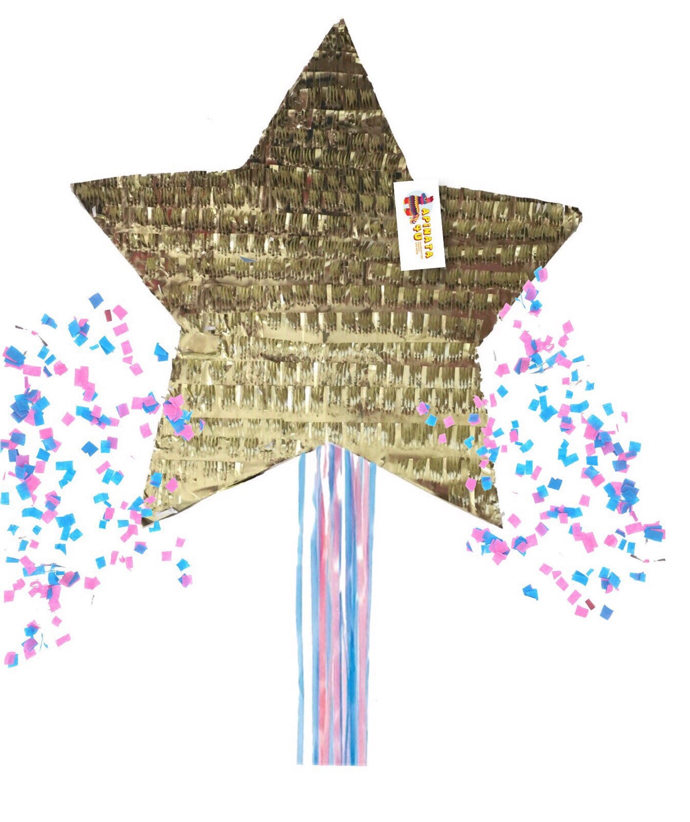 Apinata4u Heart Shaped Gender Reveal Pull String Pinata Pink Blue 20in X 20in