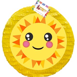 Yellow Smiling Sunshine Pinata, Sun Theme Party Decoration, Tropical Birthday Party, You Are My Sunshine, 16-Inch Pinata, Cute Emoji Decor