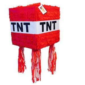 Handcrafted Custom Made Tnt Block Pinata, Party Decoration for Birthdays, Game Themes Party Pixel Celebrations, Red Color Fully Assembled