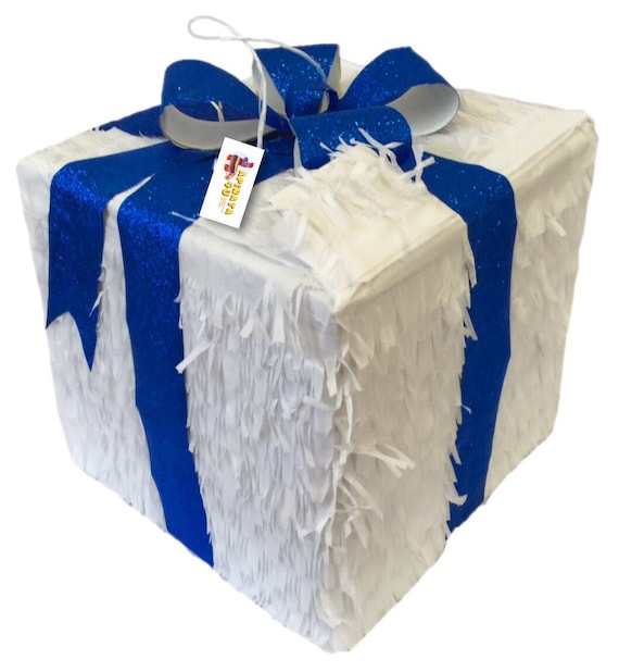 Listo para enviar Caja de regalo blanca Pinat Blue Bow Christmas Pinata -   México