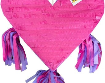 Hot Pink Heart Pinata with Hanging Streamers