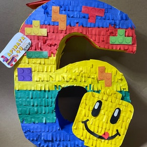 20” Tall Number Six Pinata Building Block Themed Bricks Colorful Party Supplies Decoration Red Yellow Blue Green Teens Party