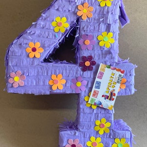 20&#39;&#39; Tall  Number Four Pinata Flowers Theme Too Groovy Themed Party Pinata Daisy Flowers Accents 80s Fourth Birthday 5th 6th 7th 8th 9th
