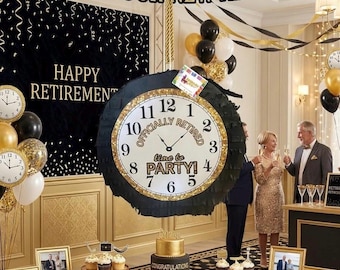 Officially Retired Clock Pinata, for fun party and birthday Party Decoration, Perfect for Retirement Celebrations, black and yellow colour