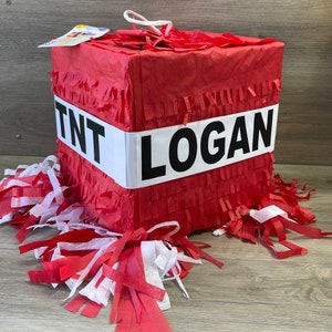 Sale! Ready To Ship! Personalized Handcrafted Custom Made TNT Pinata Red Color Fully Assembled Video Game Theme Party Pixel Party