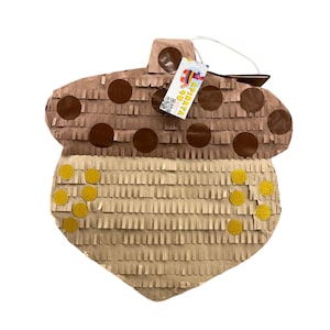 Brown Acorn Shaped Pinata with Dots, Woodland & Forest Party Decor, Fall Nature Themed Birthday Party Favor, Kids Woodland Party Supplies