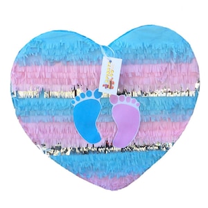 Gender Reveal Heart Pinata Footprints Theme Pull Strings or Traditional
