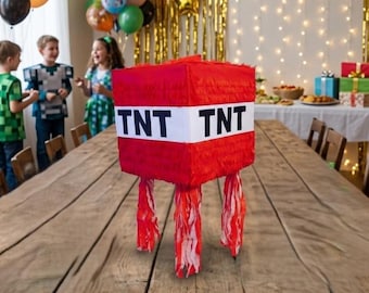 TNT Cube Shape Pinata, Game Themed Birthday Party Decoration, Gift for Kids and Game Lovers, Handmade Block Pinata for Fun Party Favor
